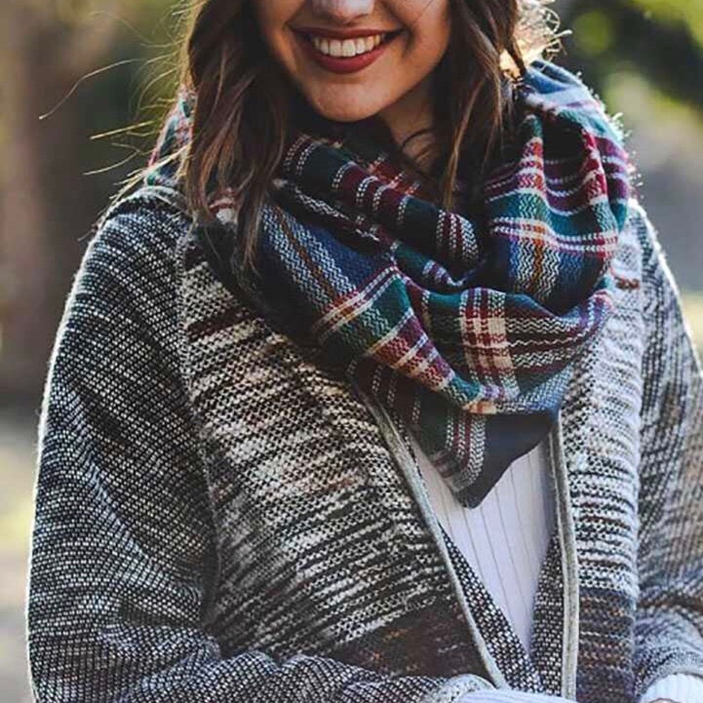 Navy Plaid Infinity Scarf